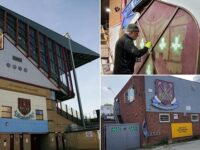 Iconic West Ham crest is back at Upton Park as fans rescue, recover and restore the lost emblem after raising money to buy it for £8,750 to keep it in the Hammers’ family
