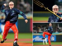 Megan Rapinoe brandishes a trident and takes selfies on the mound as she throws out the first pitch for the Seattle Mariners… just days after playing her final ever USWNT game