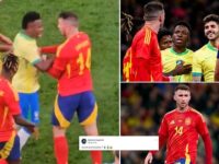 Aymeric Laporte mocks Vinicius Jnr’s ‘I just want to play football’ claims after the pair squared up during Spain and Brazil’s six-goal thriller