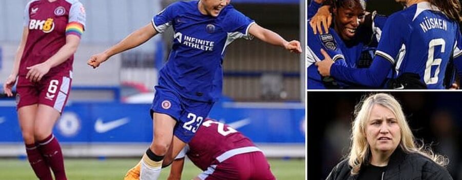 Chelsea go top of the Women’s Super League with 3-0 win over Aston Villa – as Emma Hayes’ side overtake Man City on goal difference with four games to go
