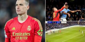Andriy Lunin leaves fans puzzled with bizarre period of play just SECONDS into Real Madrid’s Champions League win over Man City: ‘Starting to worry about him!’