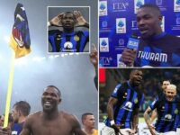 Marcus Thuram trolls rivals AC Milan as Frenchman celebrates winning Serie A by draping an Inter Milan shirt over a Rossoneri corner flag… before thanking ‘his best uncle’ Thierry Henry