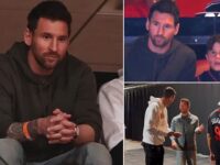 Lionel Messi, Luis Suarez, Sergio Busquets and Jordi Alba step out to attend Heat’s playoff game vs. Celtics… as the Inter Miami captain is joined by his son Mateo in the stands