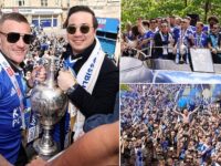 Leicester parade the Championship trophy in front of thousands in open-top bus parade around the city centre after securing promotion back to the Premier League