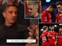 Jamie Carragher teases Gary Neville after Man United’s defeat by Crystal Palace – as ex-Red Devils’ defender’s old comments comparing Erik ten Hag’s midfield to Liverpool’s re-surface… and have NOT aged well!