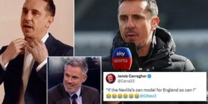 Jamie Carragher brutally mocks Sky Sports colleague Gary Neville for his new clothing deal with Hawes & Curtis