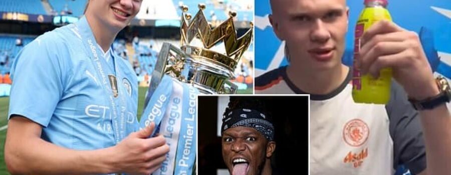 Erling Haaland pokes fun at Arsenal fan KSI by telling him to ‘enjoy this bottle’ in online video as Man City beat the Gunners to the Premier League title