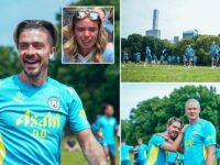Man City players train in New York’s Central Park before meeting fans on 5th Avenue, including a group of crying Jack Grealish admirers