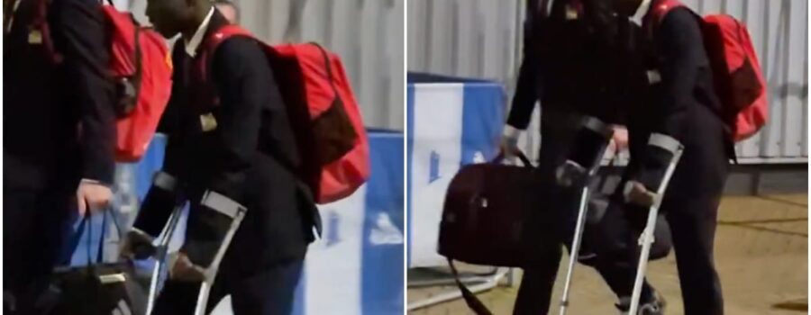 Video: Manchester United starlet leaves EFL Trophy tie on crutches and protective boot