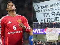 Man United fans make feelings clear on Marcus Rashford during Carabao Cup quarter-final with nod to infamous Sir Alex Ferguson banner