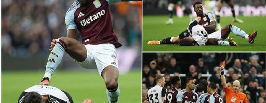 Jhon Duran is shown a straight red card for ‘intentionally stamping’ on Fabian Schar during Aston Villa’s clash with Newcastle