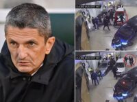 Greek football manager ‘handed four month touchline ban’ after footage emerges of club chief trying to FIGHT rival supporters in a car park