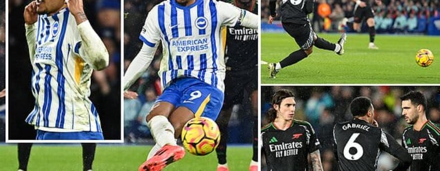 Brighton 1-1 Arsenal: Gunners miss chance to go within three points of Liverpool in title race as Joao Pedro’s penalty cancels out Ethan Nwaneri’s opener