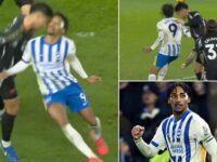 Arsenal and Brighton fans clash over Joao Pedro’s controversial penalty as Gunners supporters fume they were ‘ROBBED’ in 1-1 draw – while Seagulls claim William Saliba could have caused a ‘serious head injury’