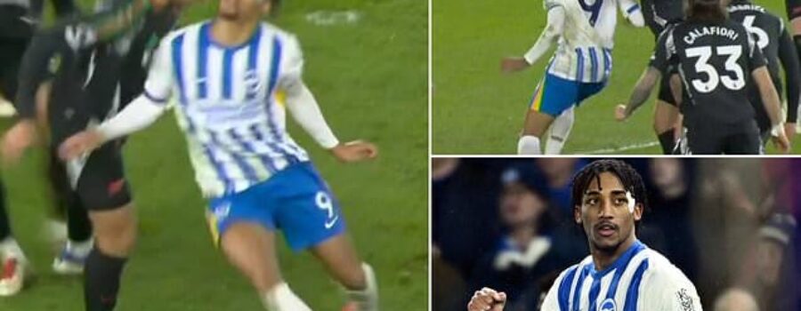 Arsenal and Brighton fans clash over Joao Pedro’s controversial penalty as Gunners supporters fume they were ‘ROBBED’ in 1-1 draw – while Seagulls claim William Saliba could have caused a ‘serious head injury’