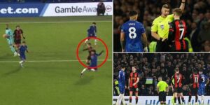 Revealed: VAR’s strange ‘three-word message’ to referee which sparked FIRST-EVER rejection of a red card review, infuriating Chelsea after David Brooks pulled Marc Cucurella back by his hair