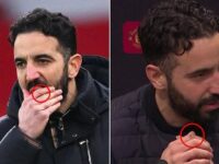 Is this the proof that shows Ruben Amorim really DID smash a TV in Man United’s dressing room? Red Devils boss sports mark on his finger after Brighton defeat… and it wasn’t there during the game!