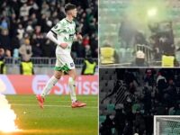 Rival Slovenian and Bosnian fans throw FLARES at each other in chaotic Conference League scenes, with match suspended for 19 minutes