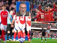 Paul Merson says the Premier League title is ‘one million per cent’ heading to Liverpool after Arsenal’s loss to West Ham as he claims Mikel Merino played like a ‘fish up a tree’ in his new position