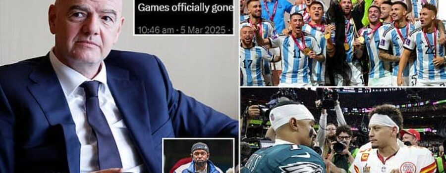 Football fans claim the ‘game’s officially GONE’ as FIFA president Gianni Infantino confirms next year’s World Cup final will have a Super Bowl-style half-time show