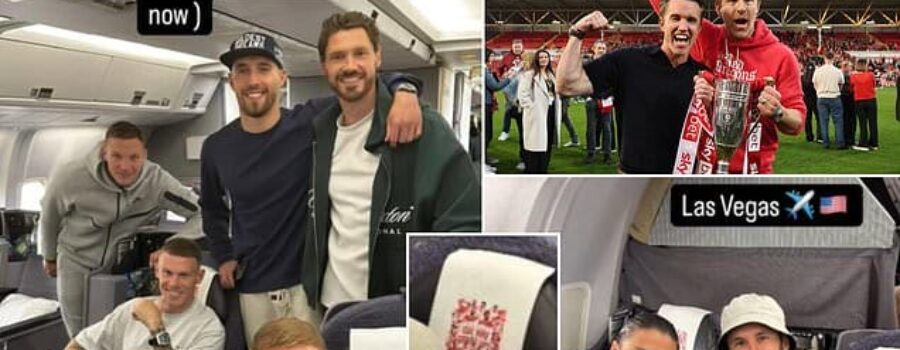 Return to Las Vegas! Wrexham players jet to Sin City AGAIN to celebrate their historic third promotion in a row as Ryan Reynolds and Rob McElhenney bankroll the party