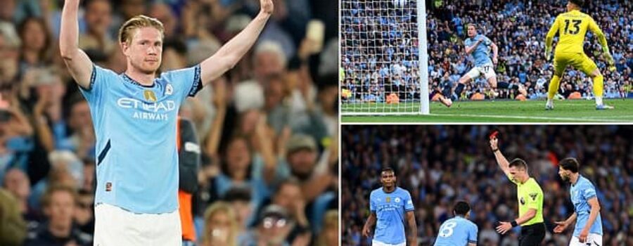 Kevin De Bruyne says there’s ‘no excuses’ for his ‘terrible, terrible, terrible miss’ as he blows open-goal chance in his final home match for Man City