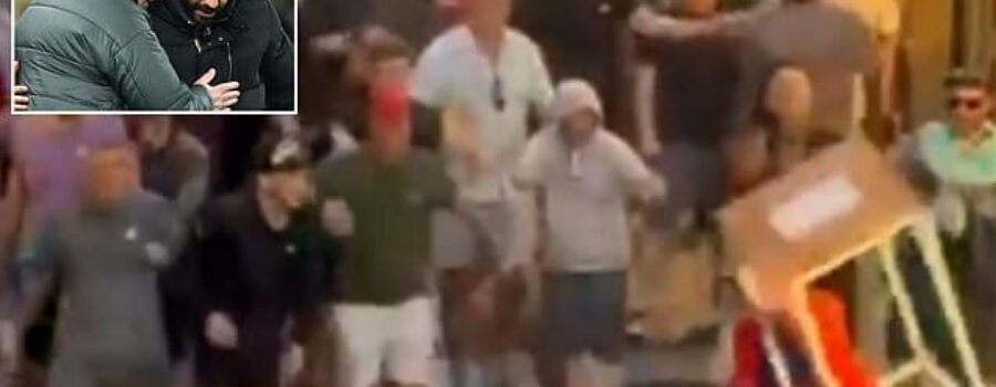Shocking moment Man United and Tottenham fans violently clash in Spain ahead of £100million Europa League final