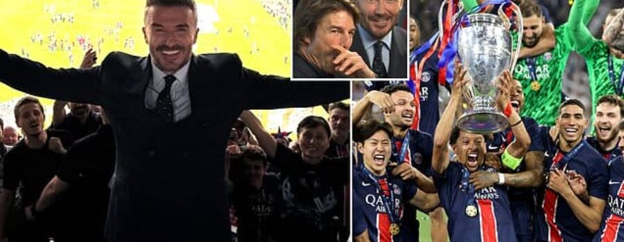 David Beckham posts 12-word message to celebrate PSG’s emphatic Champions League win after watching the final alongside Tom Cruise
