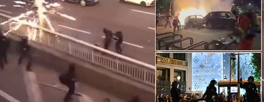 ‘Savage’ PSG fans tear Paris apart following historic first Champions League with French riot police forced to tear gas supporters and make 131 arrest while the city of light BURNS