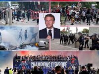 PSG’s Champions League parade turns nasty: Fans clash with riot police in more chaotic scenes as Emmanuel Macron condemns violence that left two people dead and hundreds injured