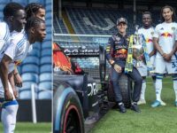 Leeds stars race Red Bull F1 car at Elland Road after challenging driver to contest amid Premier League return
