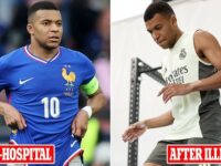 Revealed: Kylian Mbappe’s huge weight loss after being hospitalised with acute stomach flu, as he is pictured looking extremely lean in gym