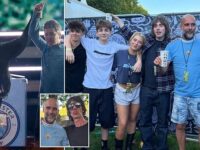 Pep Guardiola parties with the Gallagher family backstage before Oasis comeback gig – as he rocks a retro Man City shirt