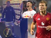 Manchester United sweat on Rasmus Hojlund fitness, as striker is seen with ice pack strapped to calf after scoring in 4-1 win amid Benjamin Sesko pursuit