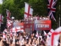 ‘Lionesses hear the roar’: 65,000 England fans celebrate Euros win in London