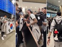 Moment South Korean Tottenham fan bursts into tears after meeting James Maddison – as captain Son Heung-min and team-mates receive rapturous welcome