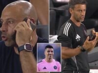 Incredible moment former Liverpool star Javier Mascherano issues tactical instructions on the PHONE from the stands after being sent off